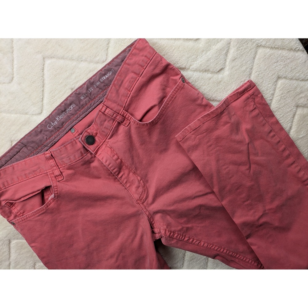 Calvin Klein Jeans 34x32 Slim Straight Pants Salmon Pink Coral Stretch Chinos